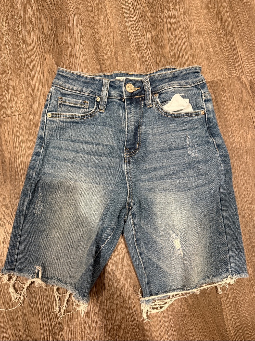 YMI Light Blue Distressed High-Rise Jean Bermuda Shorts